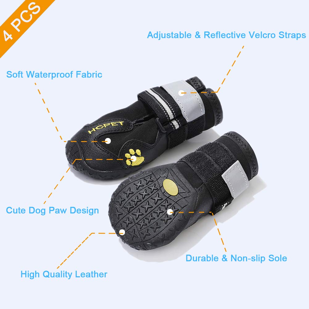 Teamoo Dog Snow Boots for Winter Durable Waterproof Anti-Slip Dog Booties for Winter Dog Shoes for Medium Large Size Dogs with Adjustable Reflective Straps Dog Boots & Paw Protectors Black Size 8