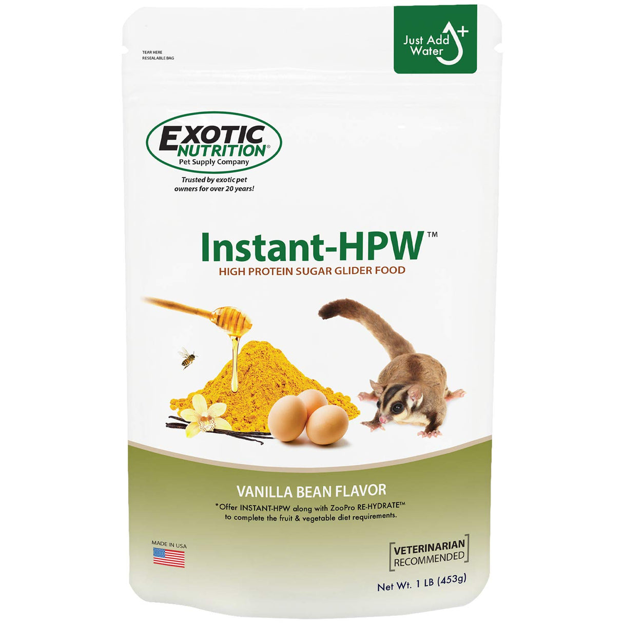 Instant-HPW - All Natural Vitamin Enriched Sugar Glider Food - Healthy & Nutritious - High Protein Wombaroo - Staple Diet (1 lb)