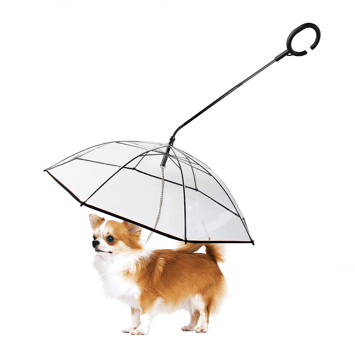 LESYPET Small Dog Umbrella, 29" Width Clear Dogs Umbrella Waterproof Dog Raincoat with Chain Leash for Outdoor Walking Rainy Days