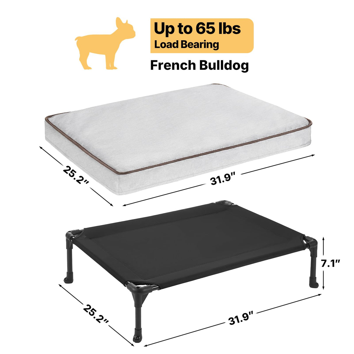 Veehoo Elevated Dog Bed with Waterproof Cushion Mat, Cooling Raised Dog Beds with Padded Top, Washable Outdoor Dog Bed, Orthopedic Pet Cot for Indoor & Outdoor, Medium Dog Bed 32" x 25", Dark Grey
