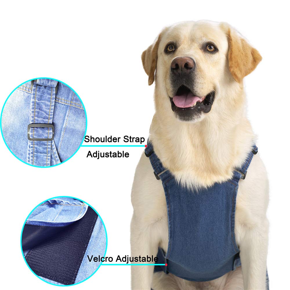 Classic Dog Jeans Overall for Medium Large Dogs,Pet Denim Jumpsuit Onesies Clothes Costumes for All-Match,Blue Vintage Washed Blue Pants Outfits