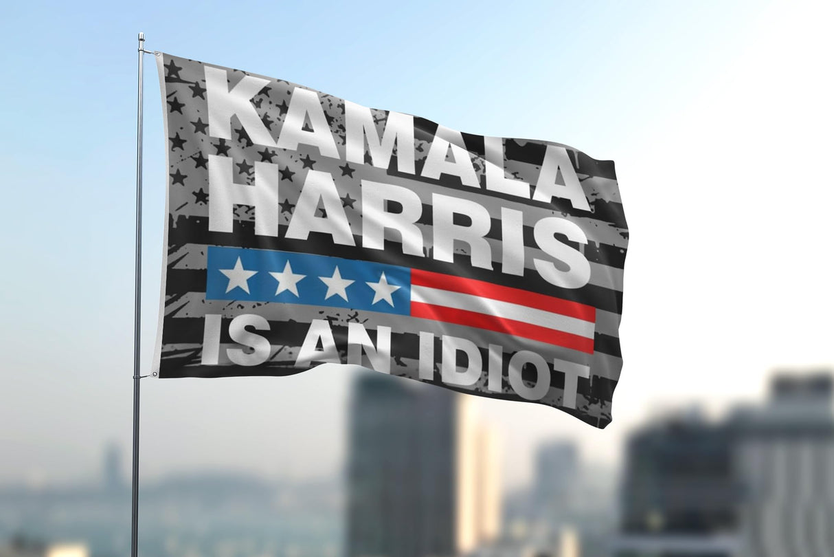 Kamala Harris Is An Idiot Flag 3x5FT Fuck Kamala Harris 2024 Flag Vivid Color Polyester With 2 Brass Grommets Supporting Trump American Patriotic Banner (Pattern E)