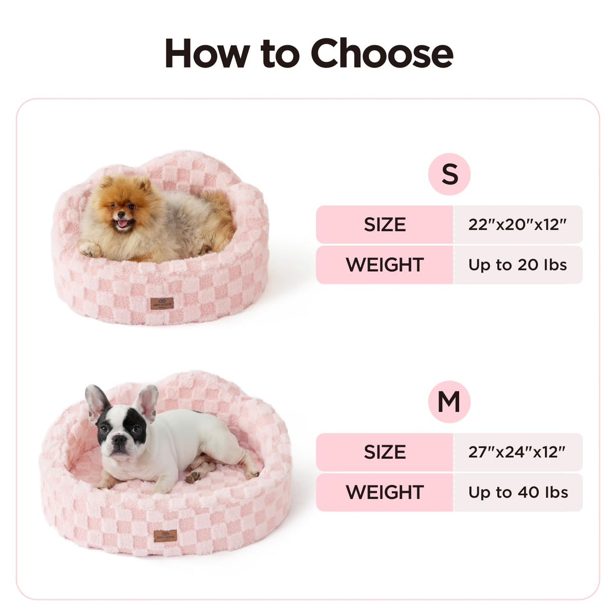 Joydeco Cloud Dog Bed for Small Dogs & Cats, Washable Pet Bed with Orthopedic Foam and Removable Checkered Plush Pad, Non-Slip Bottom for Indoor Puppies and Kittens, 22x20 Inch, Pink