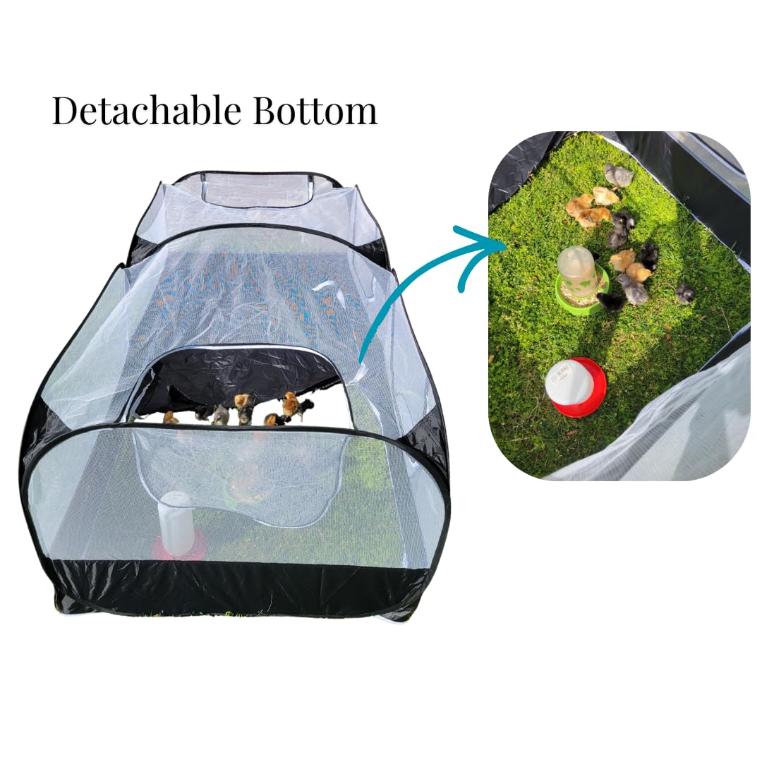 RAZL Ranch Small Animal Playpen Chicken Brooder with Cord Access Port, Portable Pop Up Pet Playpen with Detachable Base, for Indoor & Outdoor Use, Foldable Playpen, Comes with Silicon Pet Bowl