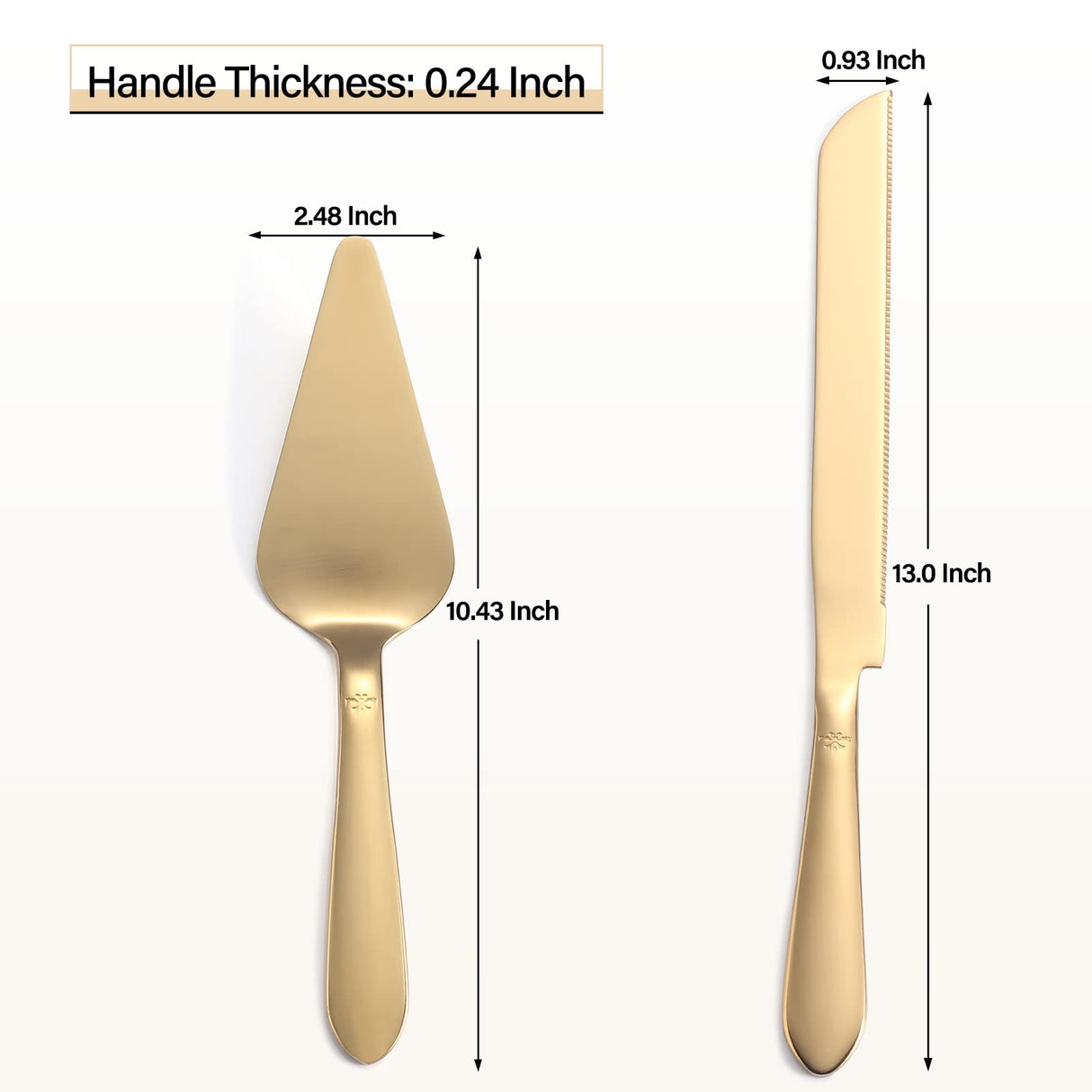 Cake Cutting Set for Wedding, Elegant Cake Knife and Server Set with Thickened Stainless Steel Rounded Edges, Cake Cutter Pie Spatula for Birthday Anniversary, 2 Pcs, Gold