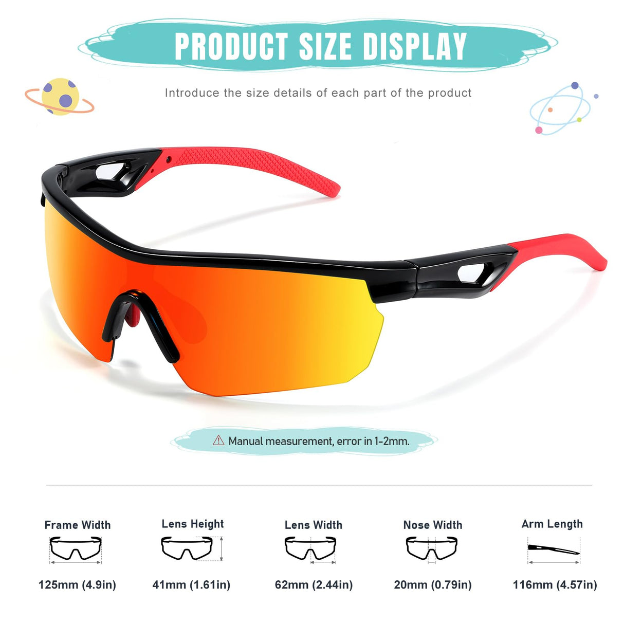 Vcarsian Kids Sunglasses Youth Baseball Sunglasses for Boys Girls 3-12 Polarized Softball Cycling Sports Goggles UV Protection
