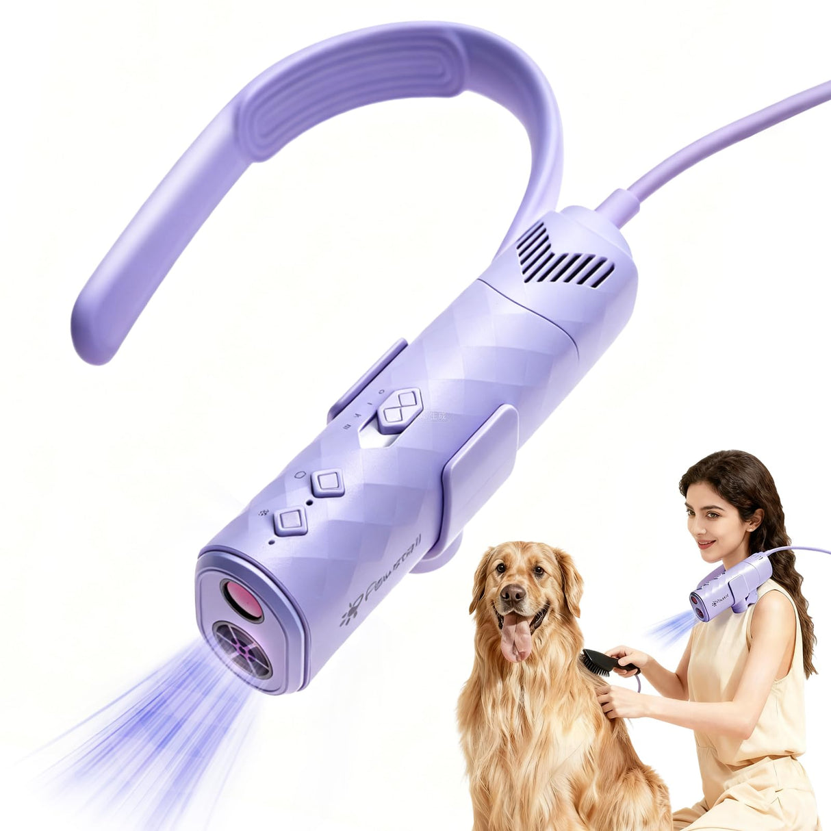 Dog Dryer for Pet Grooming,Pet Neck-Hanging Hair Dryer,Alternating Hot and Cold Airflow.Handheld & Hands-Free.Low-Noise, Ultra-Lightweight.High Wind Speeds.Adjustable Heat & Speed Purple