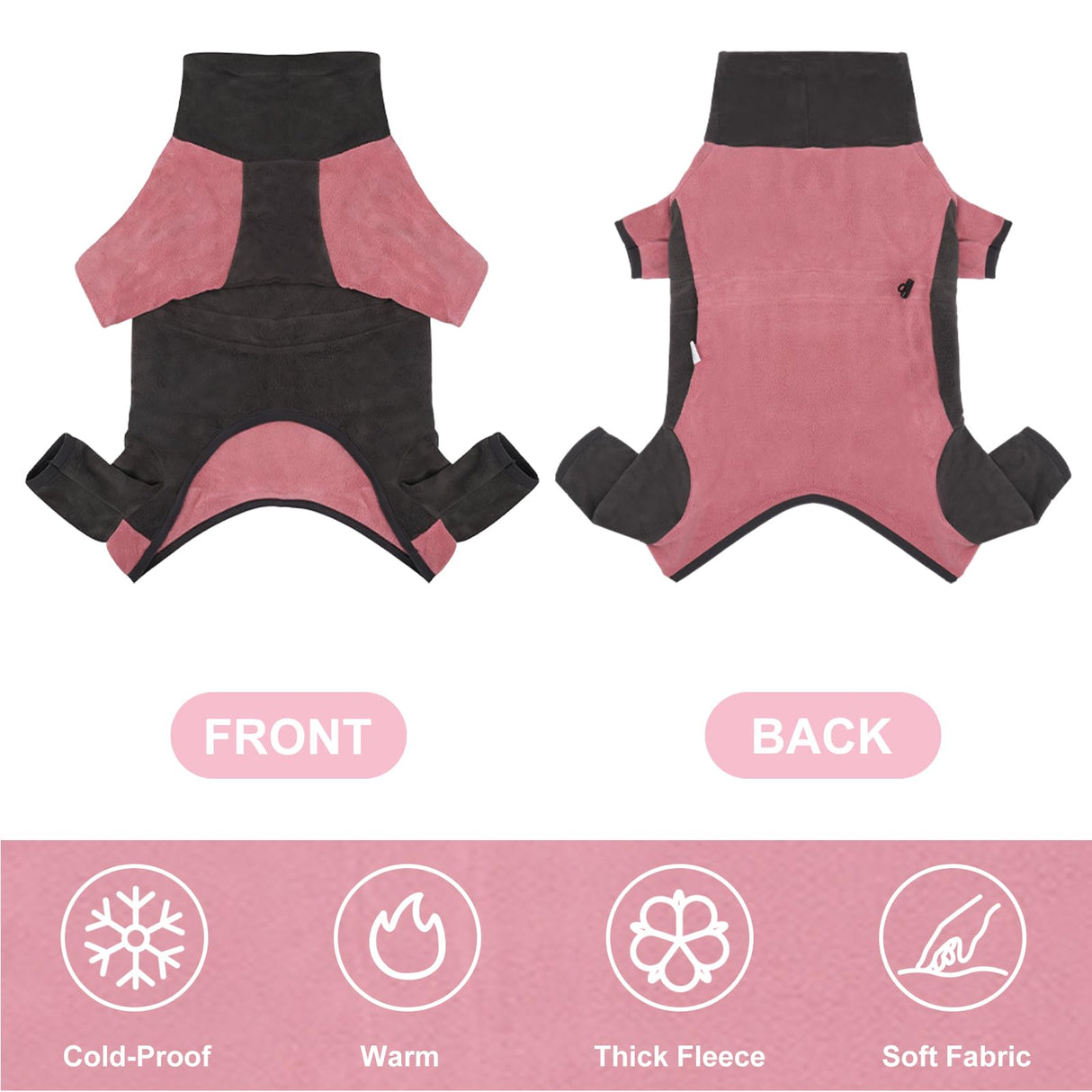 Dog Winter Coat Soft Fleece Dog Clothes for Cold Weather, Warm Dogs Pullover Pajamas Cozy Cold Weather Jacket Full Body Suit Windproof Fleece Sweater for Dogs Walking Hiking Sleeping (Pink L)