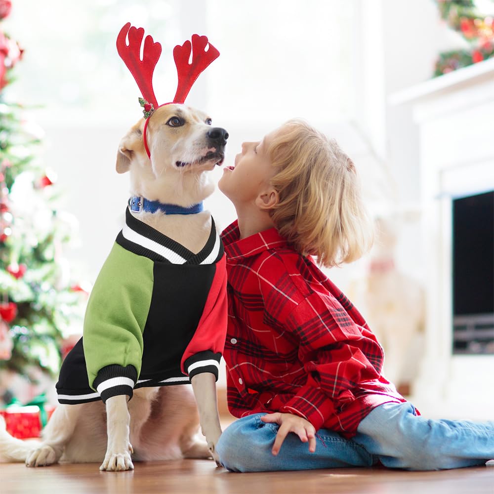 GreenJoy Cute Dog Sweater - Stretchy Dog Pullover Sweatshirt,Soft and Warm Winter Clothes for Boy & Girl Dogs,Suitable for Puppies & Adult Dogs (Black+Red+Green, Large/X-Large)