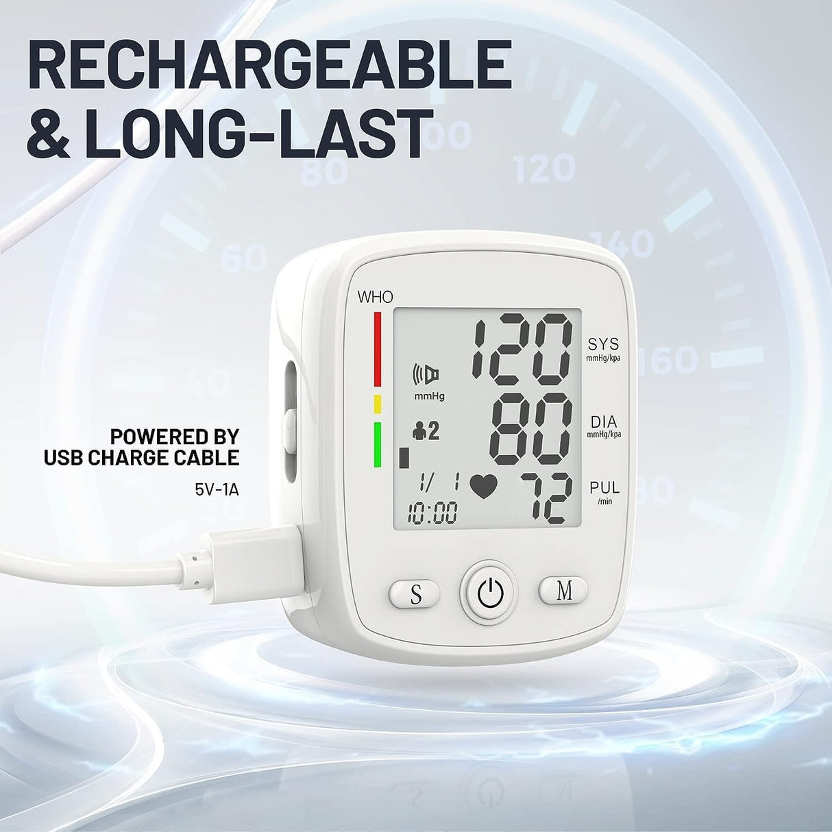 Blood Pressure Monitor Digital Wrist BP Machine Automatic BP Cuff (5.3 to 7.7 in) with 2 Users 180 Memory Voice Large LCD Display Adjustable Cuff USB Charging Carrying Case,White
