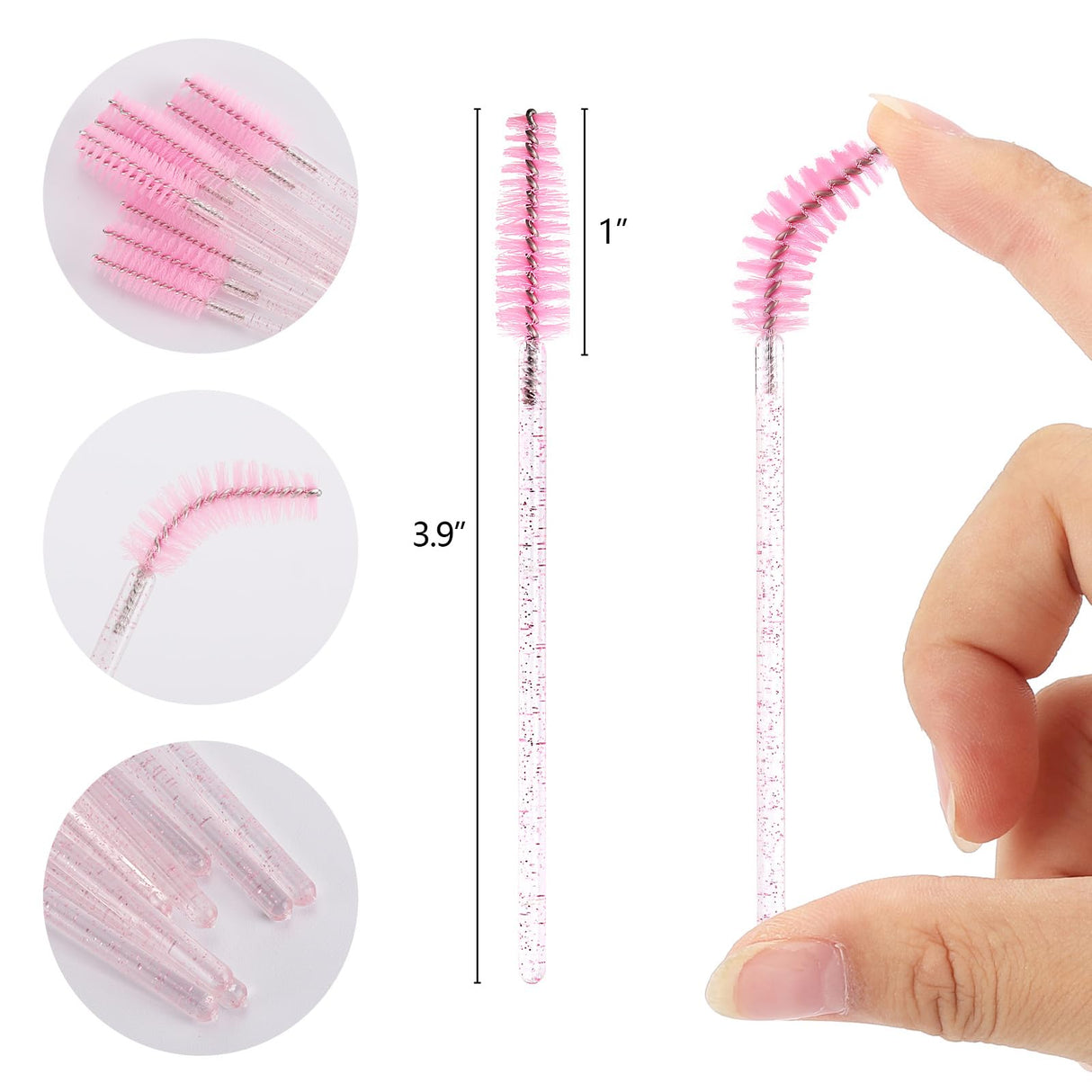 50 Pcs Disposable Mascara Wands, Crystal Eyebrow Spoolies Brush for Eyelash Extensions, Pink Eye Lash and Makeup Brush
