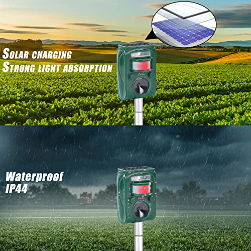 Lulu Home Ultrasonic Animal Repeller, 2 Pack Weatherproof Solar Powered Rodent Repeller with Motion Activated Flashing LED Light, Repel Dogs, Cat, Squirrels, Raccoon, Rabbit, Fox & More