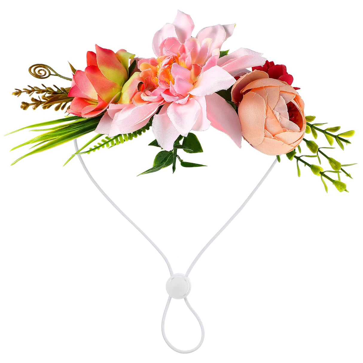 POPETPOP Dog Flower Crown, Dog Tiara Adjustable Pet Flower Headband for Pet Wedding Outfit Vacation Costume Decor