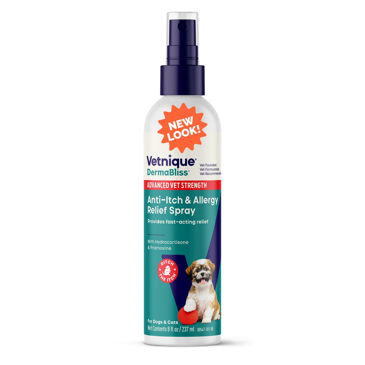 Vetnique Dermabliss Anti Itch Spray for Dogs & Cats with Hydrocortisone for Allergies and Immediate Dog Itching Skin Relief - Fragrance Free with Soothing Oat Extract (8oz)