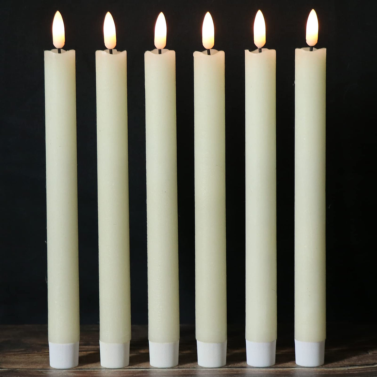 Wondise Ivory Flameless Taper Candles with Timer, 6 Pack Battery Operated LED Flickering 3D Flame Real Wax Candle, Halloween Christmas Thanksgiving Fireplace Decorations