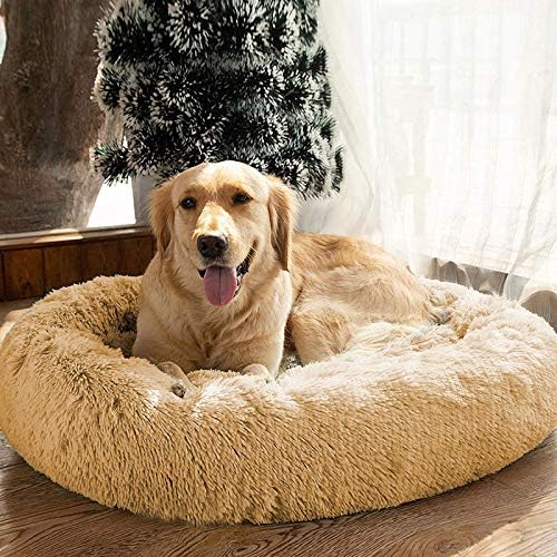 MFOX Calming Dog Bed (L/XL/XXL/XXXL) for Medium and Large Dogs Comfortable Pet Bed Faux Fur Donut Cuddler Up to 25/35/55/100lbs