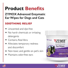 Load image into Gallery viewer, Zymox Advanced Enzymatic Ear Wipes for Dogs and Cats - for Dirty, Waxy, Smelly Ears - Premium Strength Ear Cleaner Wipes - Non-Irritating - Hypoallergenic - 100 ct
