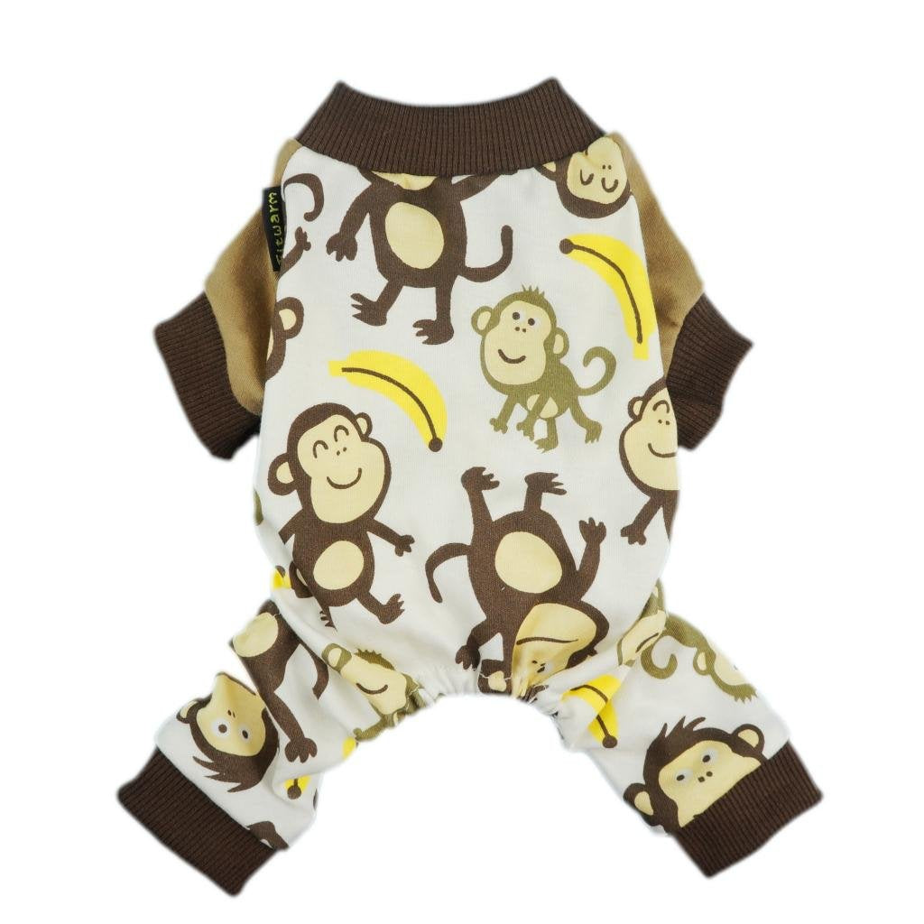 Fitwarm Monkey Dog Pajamas, Cute Dog Clothes for Small Dogs Boy Girl, Pet Onesie Clothing, 100% Breathable Cotton, Brown, XXL