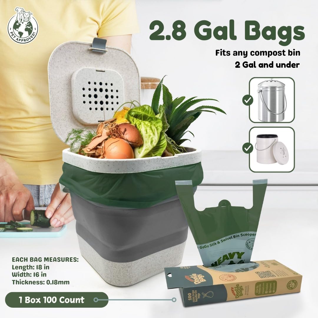HEAVY Dootie Bags with EZ Tie Handles. Clean and Convenient for Pet Dog Poop, Cat Litter. Multi-Use. Great for Swivel Bin and Gogo Stik Scoopers. Made with Cornstarch. Strong, Leakproof and Very Large