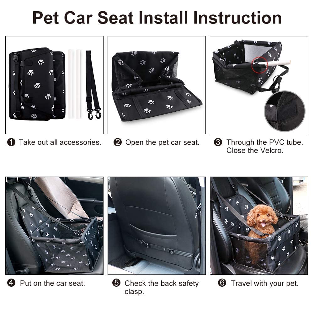 Petbobi Pet Reinforce Car Booster Seat for Dog Cat Portable and Breathable Bag with Seat Belt Dog Carrier Safety Stable for Travel Look Out,with Clip on Leash with PVC Tube (Foot)