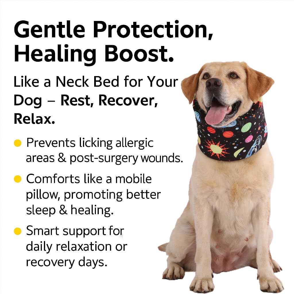 LovinPet Dog Recovery Collar, Adjustable Soft Cone for Medium & Large Dogs, Post-Surgery Comfort & Lick Prevention, Interstellar Black Print,Black