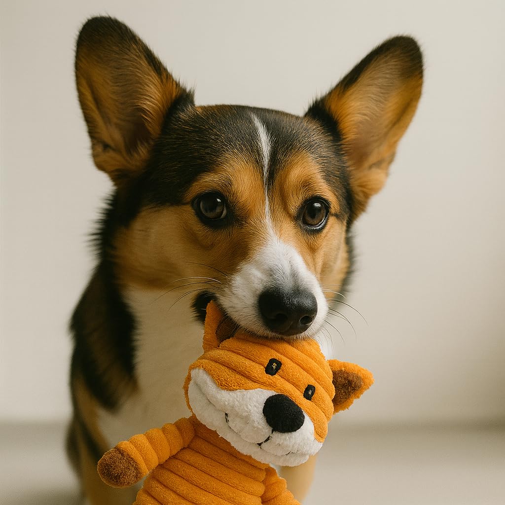 Jalousie Plush Toys Assortment Value Bundle Puppy Pet Mutt Squeak Toy for Medium Large Dogs (5 Pack Corduroy)