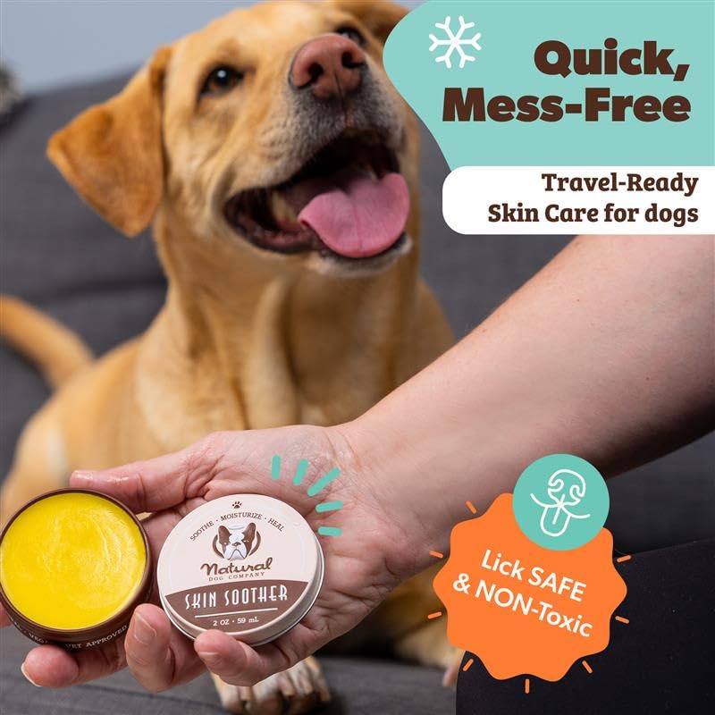Natural Dog Company Skin Soother Balm for Dogs – Dog Skin Balm for Dry Winter Skin, Seasonal Sensitivity & Environmental Stress, Dog Moisturizer with Coconut Oil, Calendula & Vitamin E, 4 oz Tin