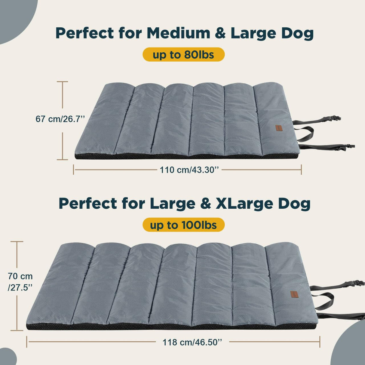 Gimars Upgraded Outdoor Dog Bed with Waterproof Film, Easy to Roll Up with Buckle, Large Travel Pet Bed for Medium & Large Dog, Portable, Foldable, Washable for Camping,Traveling