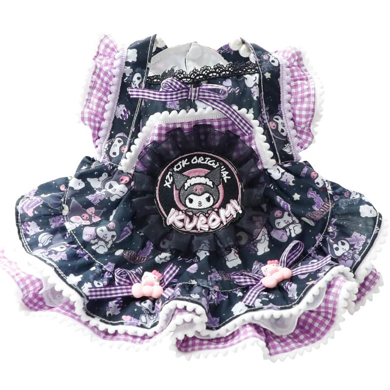Dog Princess Dresses Kuromi for Small Dogs Lolita Clothes Goth Lace Costume Pet Girl Cute Coat Outfits Fall Costumes (L,Black)