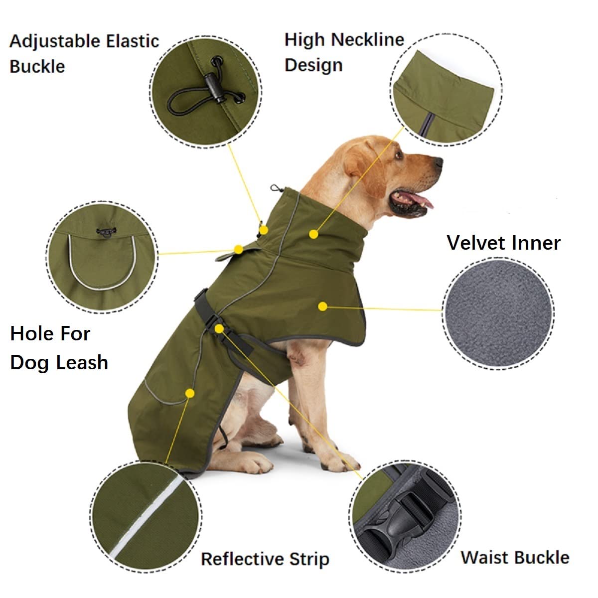 ODSSDAPU Dog Raincoat - Waterproof Winter Jacket with Velvet Inner, Reflective Strip, Black, 3XL