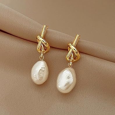 1Pair Pearl Knot Stud Earrings, Gold Tone, Elegant Jewelry for Women, Fashionable Accessories for Casual Wear, Stylish Earring for Special Occasions, Fashion Jewelry (Golden)
