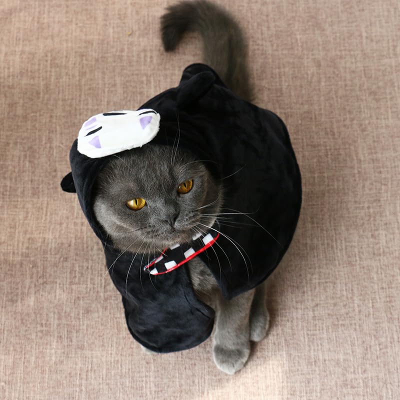 ChoChoCho Pet Costumes Spirited Away No-Face Cosplay Costume for Dogs & Cats, Plush Anime Robe for Halloween, Adjustable Velcro Design, Perfect for Small to Large Pets (S/M)