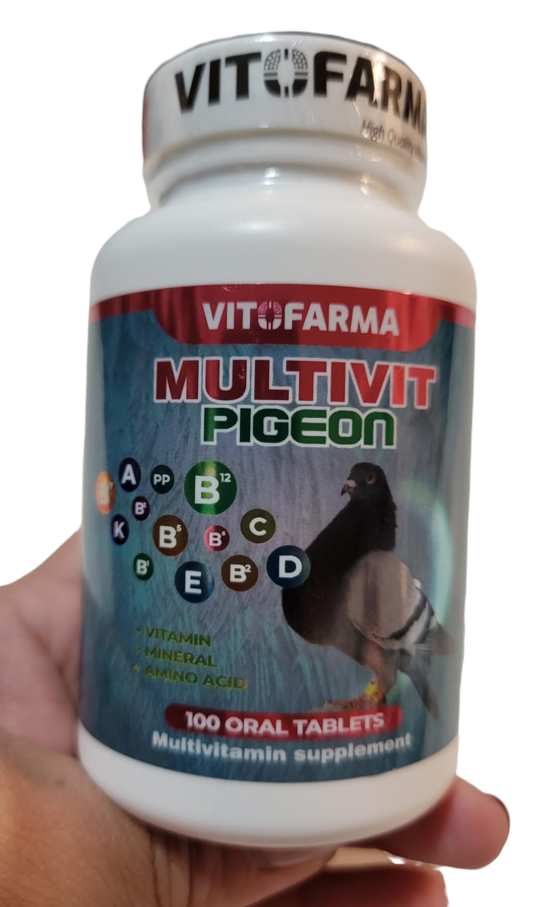 VITOFARMA MULTIVIT Pigeon para palomas 100 Tabs Vitamins Minerals Aminoacids for Racing Pigeons Show Pigeons Rollers Supplement for Birds
