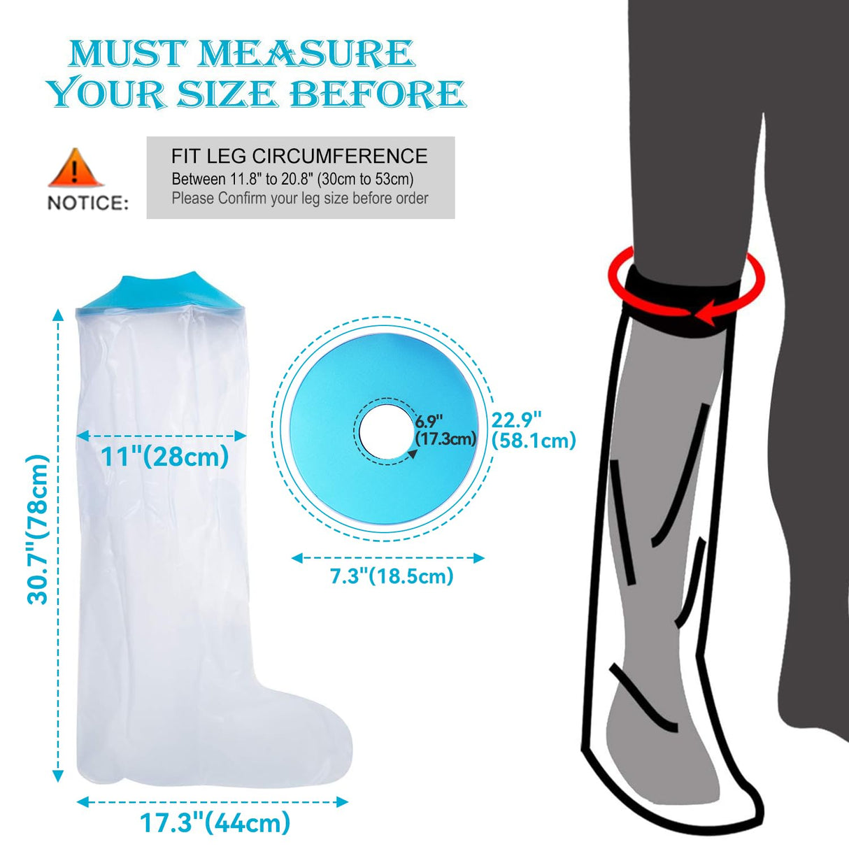 Asunby Leg Cast Covers for Shower Adult,Waterproof full Leg Cast Protector for Showering/Swimming,Reusable Elastic Cast Bag for Broken Knee Foot Ankle Burns Care Supplies, After Surgery Gifts