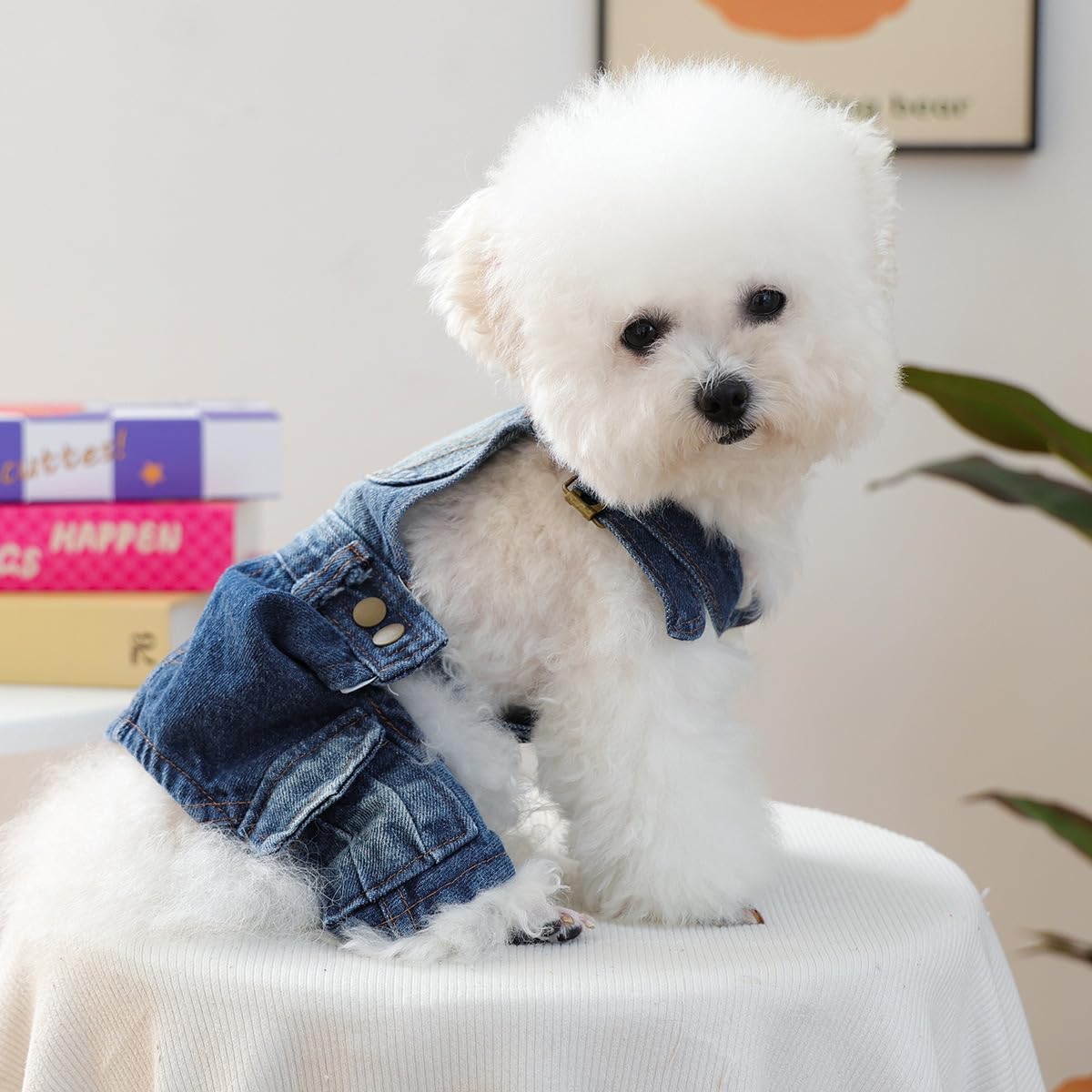 Dog Denim Overalls Clothes Puppy Jeans Bib Pants Costumes Small Dogs Jean Jacket Sling Jumpsuit Apparel Yorkie French Bulldog Chihuahua Dachshund Denim Onesies Pet Comfortable Jean Outfits