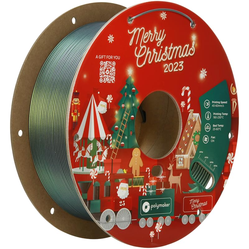 Polymaker PLA Filament 1.75mm Limited Edition 2023 Christmas Bundle, 3x1kg Silk PLA 3D Printer Filament, Print Some Christmas Gifts and Decorations (Velvet Red, Cometβs Green, Champagne Gold)