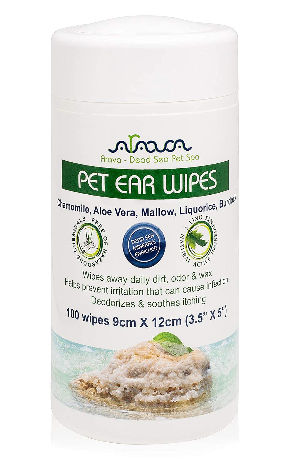 Arava Ear Cleaner Wipes for Dogs Cats Puppies Kittens - 100 Count - Natural Medicated Cleansing Deodorizer - Removes Dirt Wax - Pet Wipes for Cat Ear Cleaning, Dog Ear Cleaner