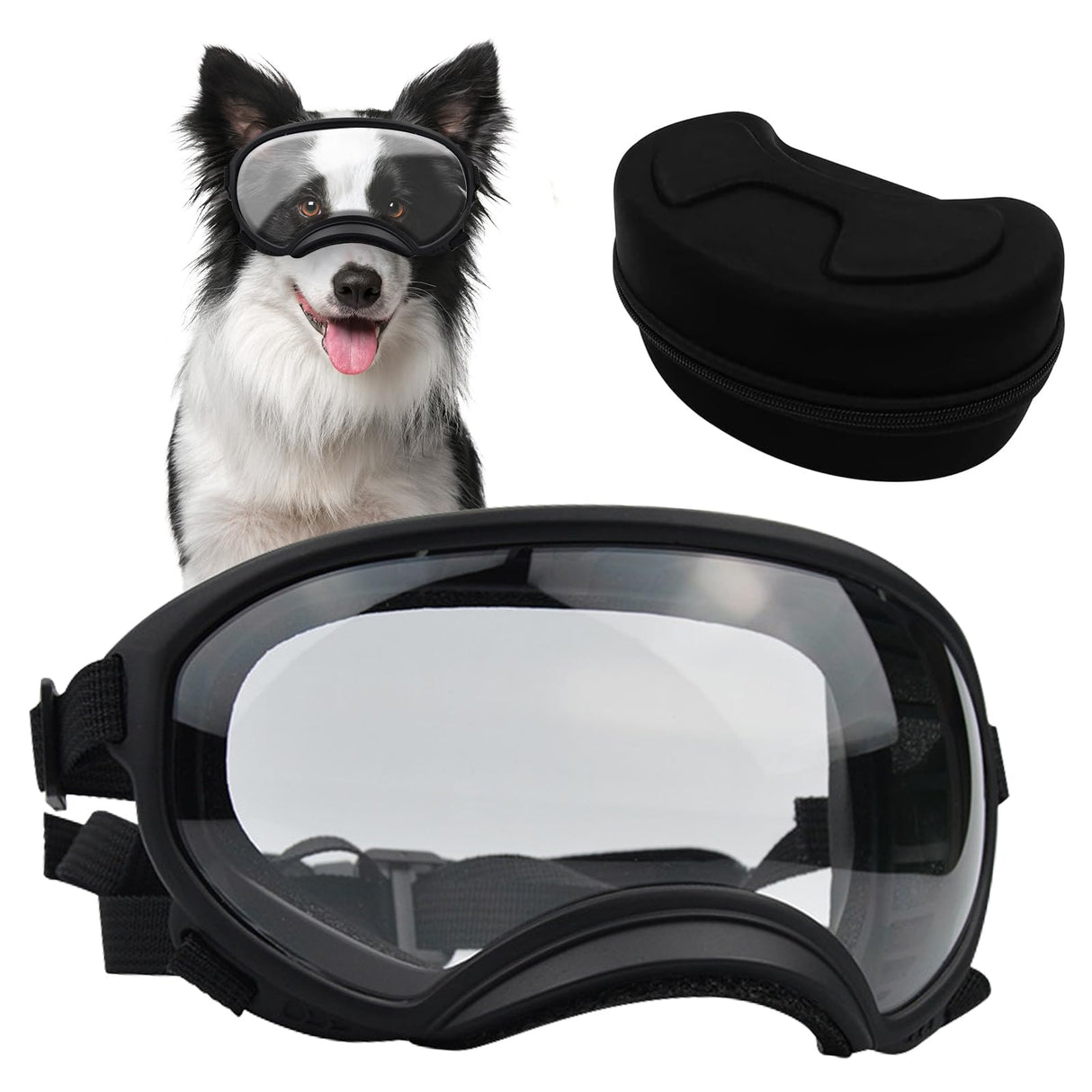 Pacify Dog Goggles for Large Dogs, UV Protection Dog Sunglasses with Adjustable Strap for Medium Large Dog Pet Glasses (Clear)