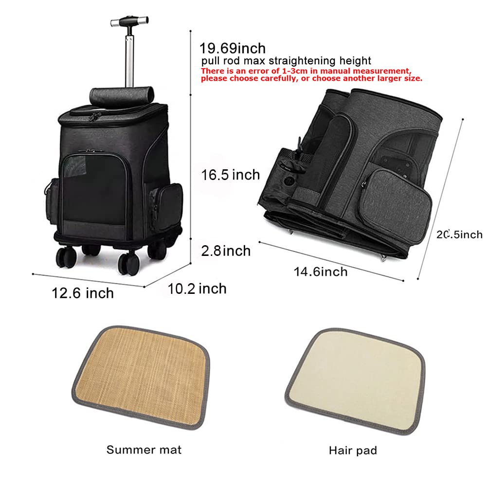 Wheeled Pet Carrier Backpack Pet Stroller, Travel Carrier, Car Seat for Small Dogs Cats Puppies, Comfort Cat Backpack Removable Rolling Wheels – Mesh Ventilation Windows (Black)