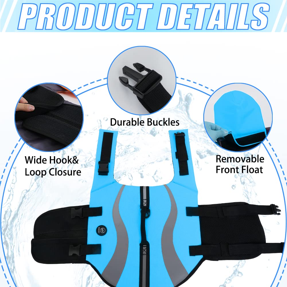 EMUST Dog Flotation Vest, Reflective Life Jacket for Small Dogs with Rescue Handle, Small Dog Vests Lifesaver for Swimming Boating Water with Front Neck Float, Blue,S