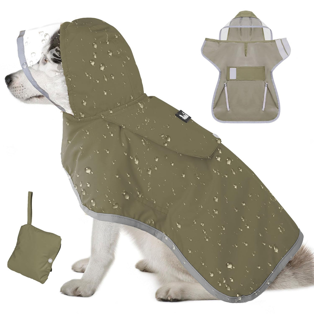 Lukovee Dog Raincoat - Lightweight Hooded Dog Rain Coat for Large Medium Small Dogs, Adjustable Poncho Jacket with Reflective Stripes & Built-in Storage Pocket (Green, Medium)