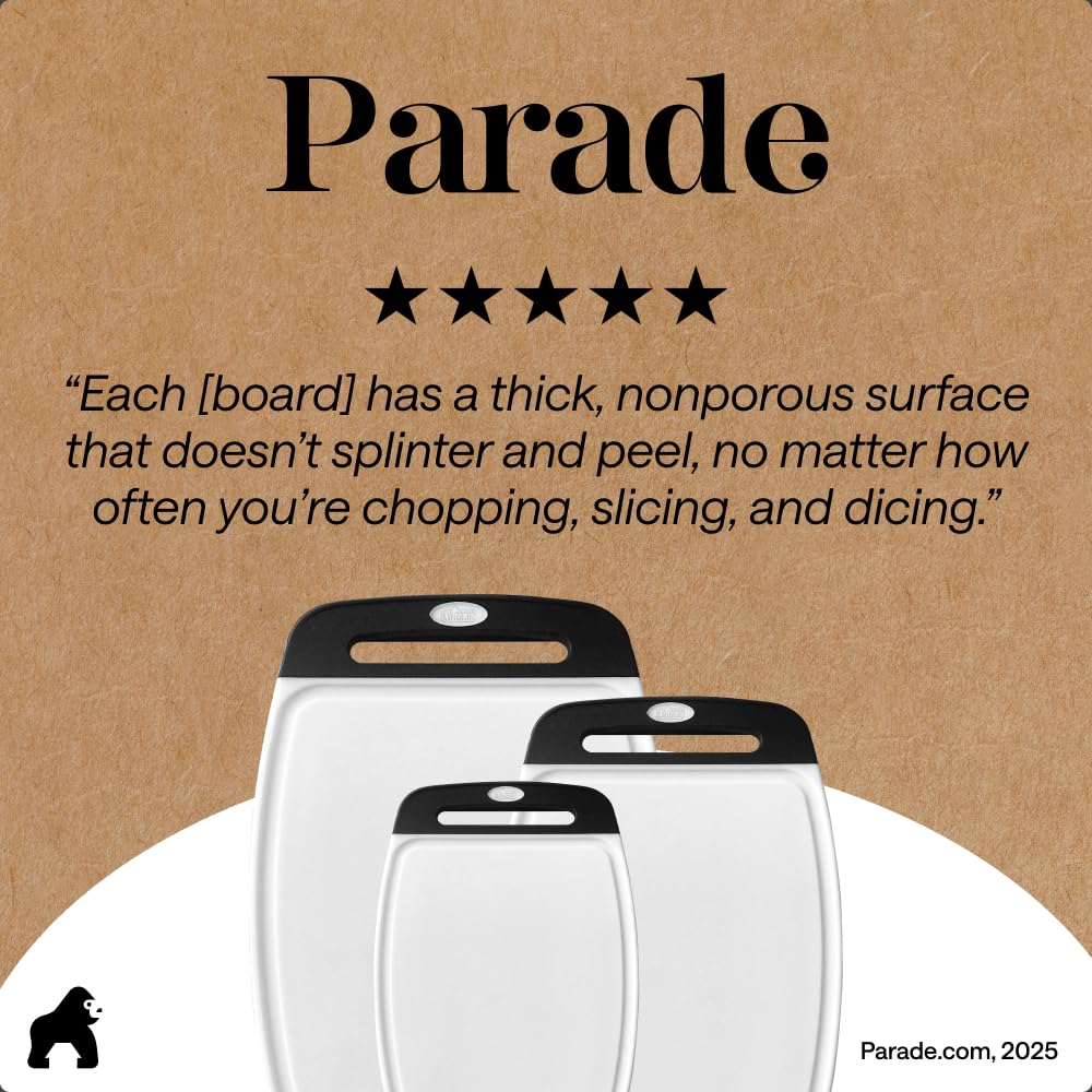 BPA-Free Reversible Kitchen Cutting Board Set of 3, US Designed, Nonporous, Juice Grooves Catch Liquid, Slip Resistant Border, Dishwasher Safe, Durable Large Food Chopping Boards, Black