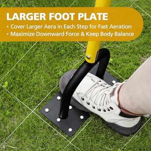 Lawn Aerator Spike Metal Manual Dethatching Soil Aerating Lawn with 15 Iron Spikes, Pre-Assembled Grass Aerator Tools for Yard, Lawn Aeration, Garden Tool, Revives Lawn Health(Black + Yellow01)