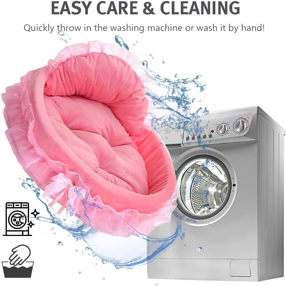 pawstrip Pink Dog Bed Washable Princess Cat Couch Soft Plush Pet Sofa Nest Mat Snuggle Kitten Puppy Cave Beds Cute Cozy Kitten Doggy Kennel Cushion Small Medium Dogs Cats Sleeping Pad (L, Pink)