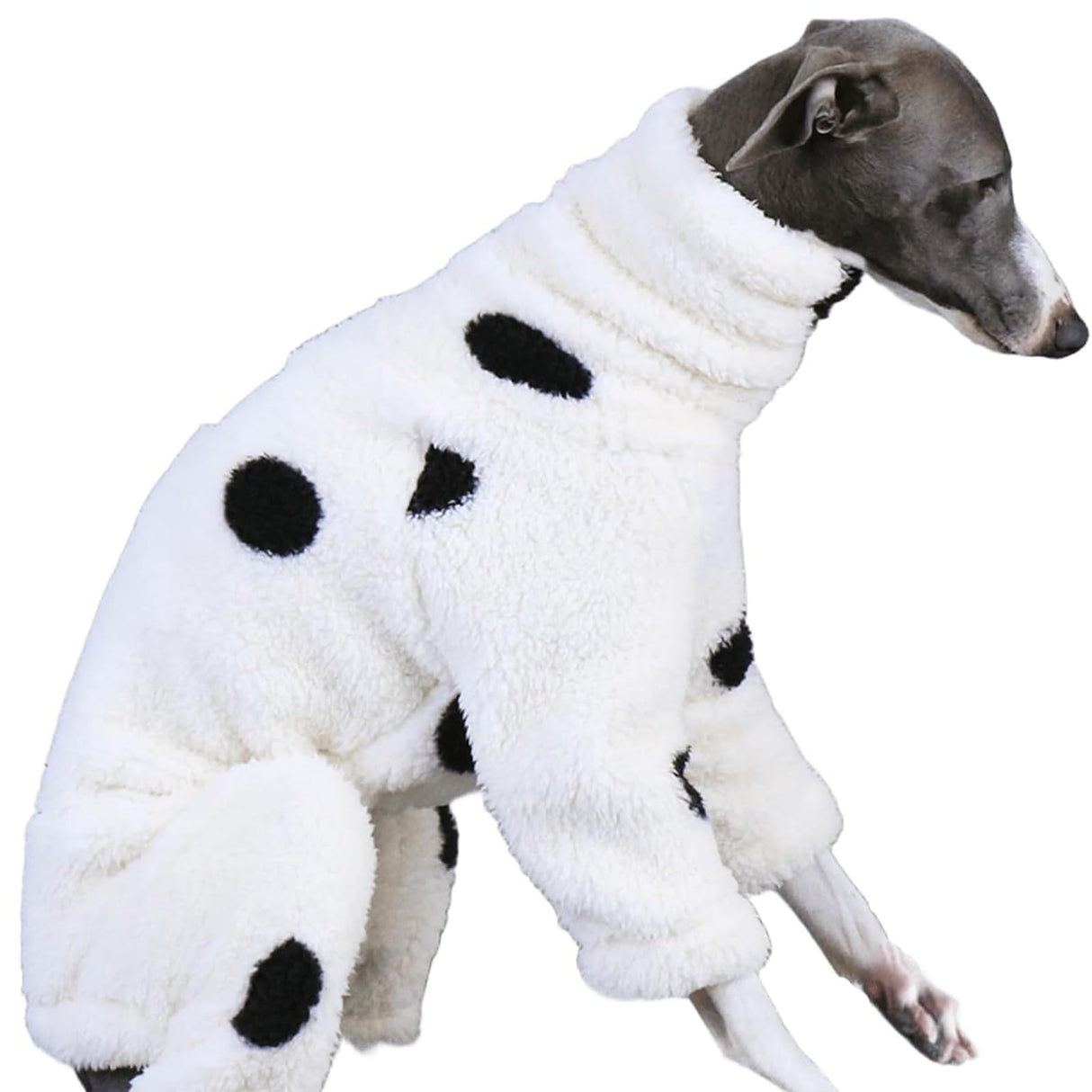 Winter Dog Onesie for Italian Greyhound,Warm Fleece Dog Jumpsuit Pajamas Long Sleeves Pet Pullover Sweater Whippet Outfit for Small Medium Large Dogs Cold Weather Coat (White, M)