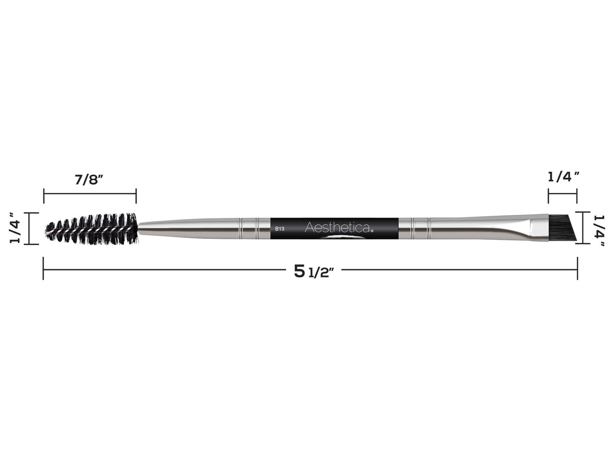 Pro Series Double Ended Eyebrow Brush & Spoolie - Angled Brow Brush for Precision Application & Blending of Eye Brow Powders, Waxes & Gels - Vegan & Cruelty Free