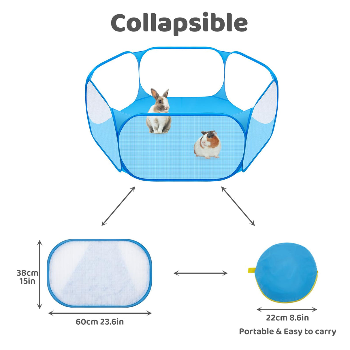 Amakunft Small Animal Playpen, Pop-Up Portable Play Yard for Guinea Pigs, Rabbits, Hamsters, Hedgehogs, Foldable Exercise Fence with Breathable Mesh for Indoor Outdoor Use