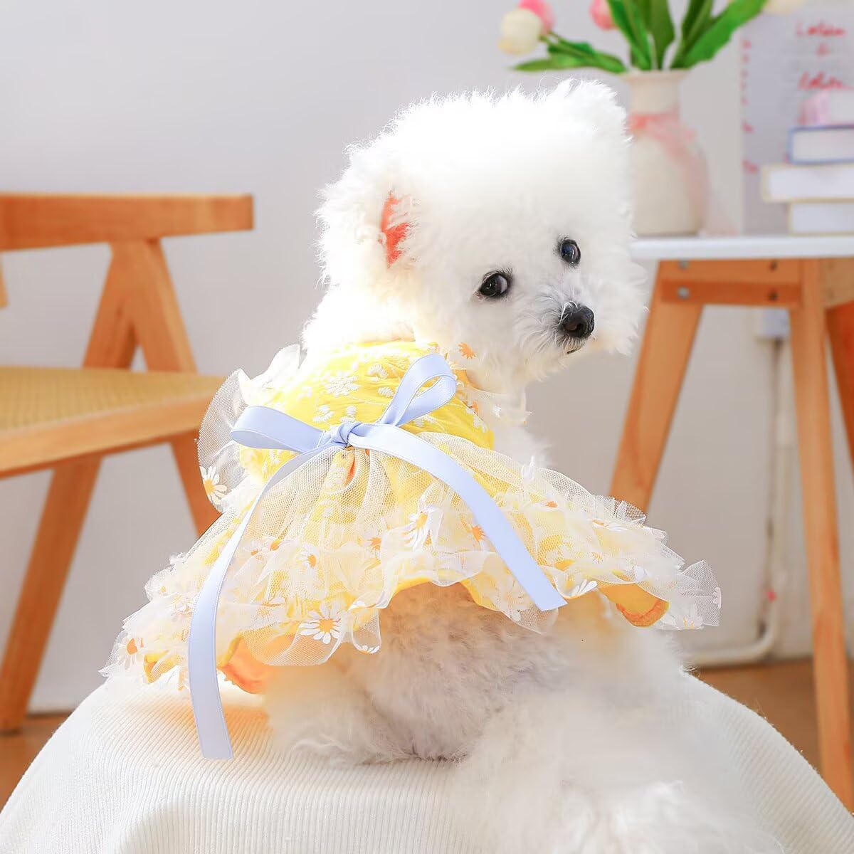 Clopon Small Dog Dress Medium Dog Clothes for Girls Bulldog Party Puppies Tutu Dresses for Doggie Winter Apparels M