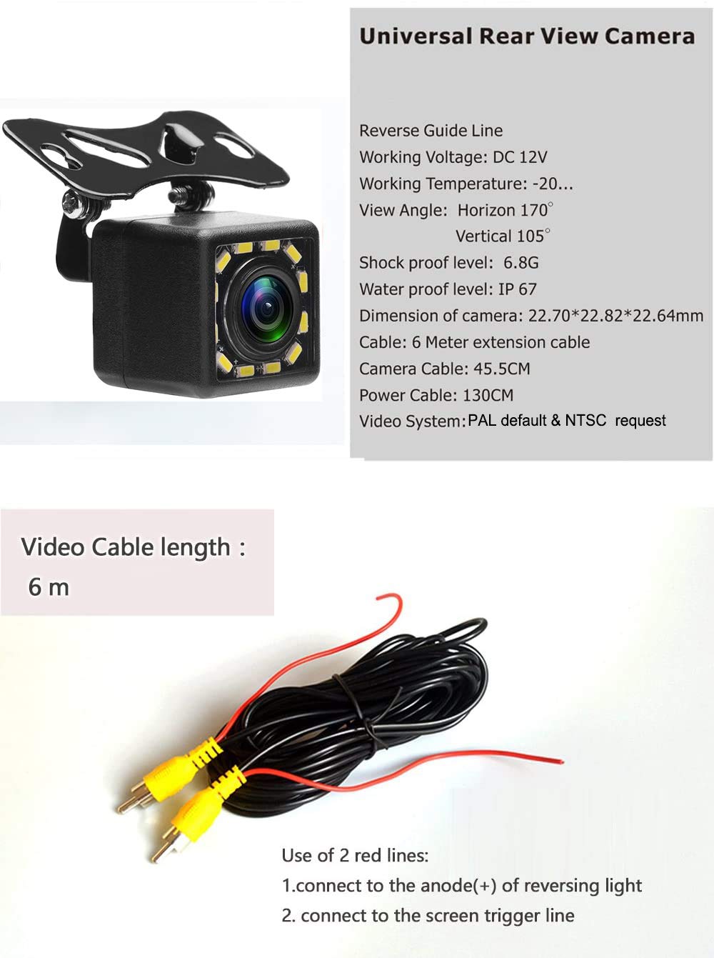 Vehicle Backup Camera Waterproof Car Rear View Camera 170° Wide Angle 12 LED Night Visions Backup Reversing Parking Cameras
