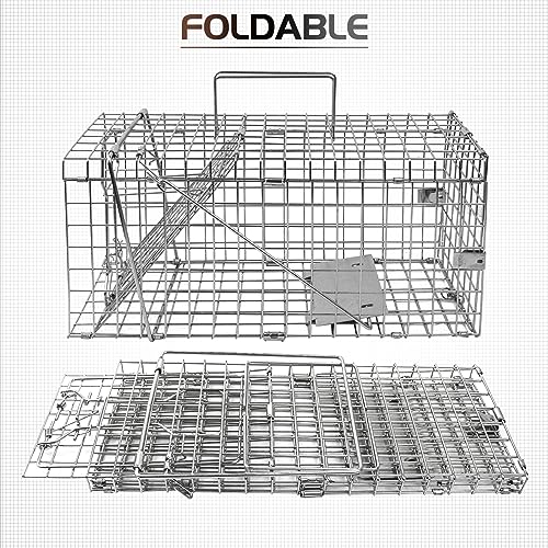 twocorn 17.3" Heavy Duty Live Squirrel Trap, Folding Small Animal Cage Traps, Humane Cat Trap for Stray Cats, Rabbits, Raccoons, Skunks, Possums and More Rodents, Catch and Release.